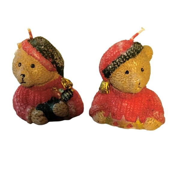 Vintage Teddy Bear Candles Festive Sweater Hats Lot 2 - Picture 1 of 8
